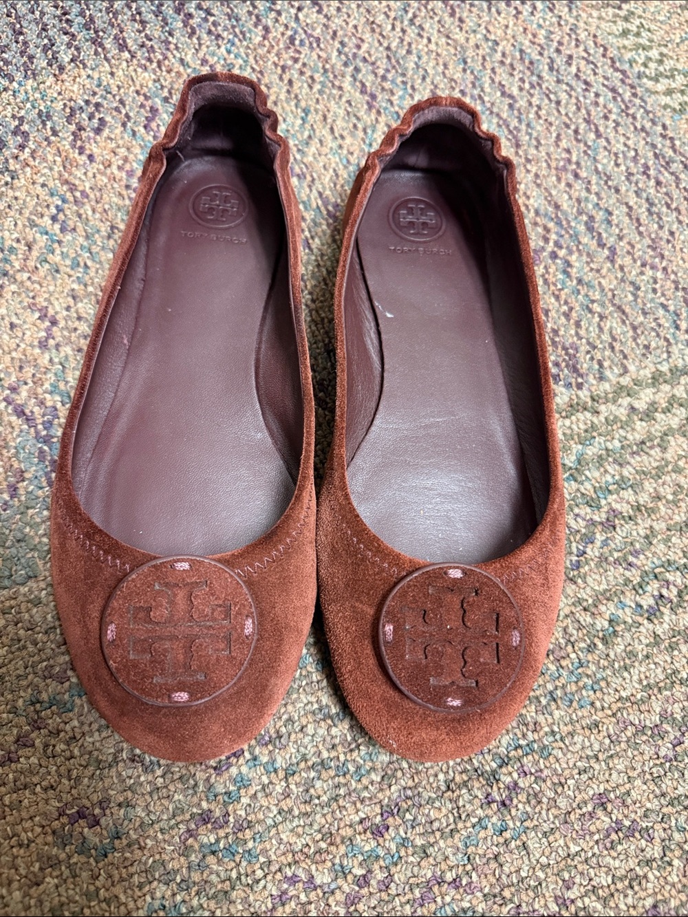 Tory Burch Rust Suede Logo Ballet Flats